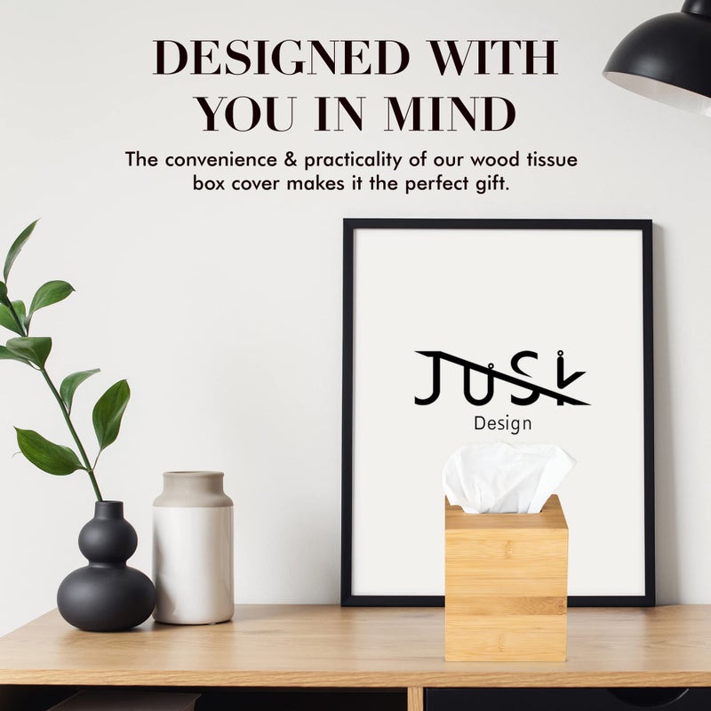 JUSK Design Tissue Box Holder - Modern  Minimalist  Durable Wooden Box with Sliding Bottom  Easy-Refill - Premium-Quality Bamboo Cover  Square - Image 5